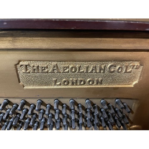 244 - AEOLIAN UPRIGHT MAHOGANY CASED PEDAL PIANOLA PLAYER PIANO WITH 24 MUSIC ROLLS - 145CMW X 123CMH X 70... 