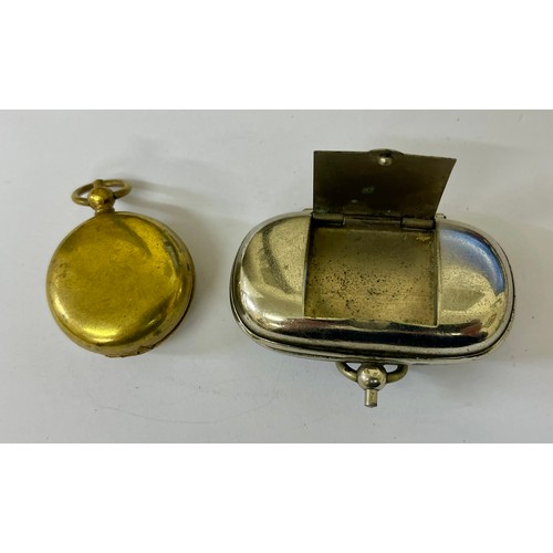 252 - TWO SOVEREIGN CASES -1 FANCY ROUND LIDDED SPRUNG CASE IN BRASS WITH EDWARD VII BUTTON INTERIOR THE O... 