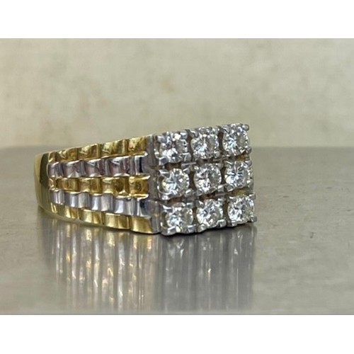 254 - A GENTS 18CT WHITE & YELLOW GOLD PAVE SET DIAMOND CLUSTER SIGNET RING - H/M SHEFFIELD 1997 - WT INCL... 