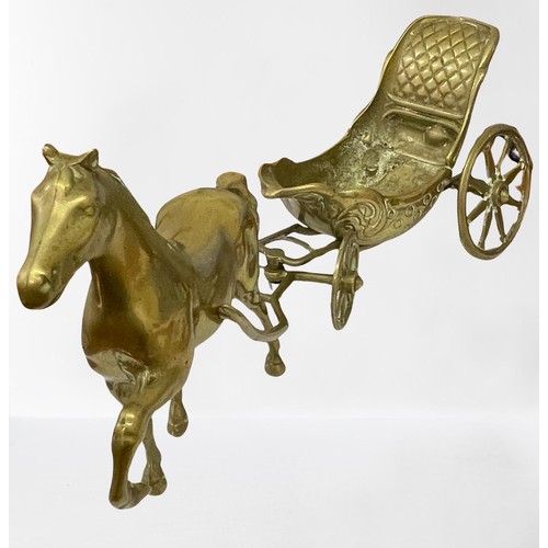 270 - A LARGE VINTAGE BRASS HORSE AND CARRIAGE FIGURINE -34CMS LONG -