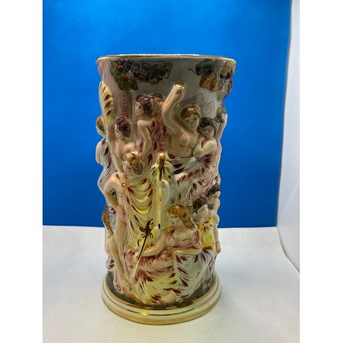 275 - MID-CENTURY ITALIAN CAPODIMONTE FIGURAL VASE WITH EMBOSSED ROMANESQUE BACCCHANALIAN SCEN TOGETHER WI... 