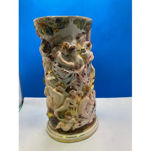 275 - MID-CENTURY ITALIAN CAPODIMONTE FIGURAL VASE WITH EMBOSSED ROMANESQUE BACCCHANALIAN SCEN TOGETHER WI... 