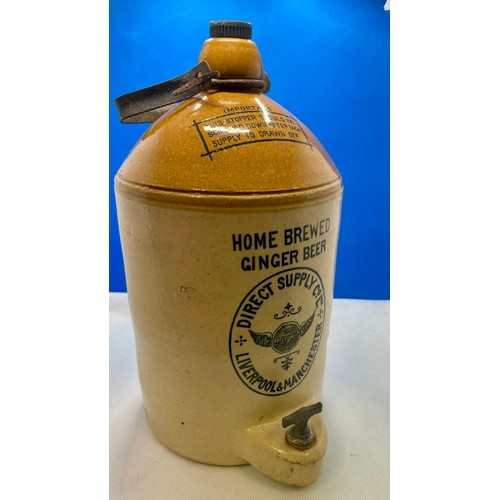 278 - VINTAGE AEROWATA STONEWARE FLAGON WITH METAL HANDLE, TAP & STOPPER -MARKED 'HOME BREWED GINGER BEER'... 