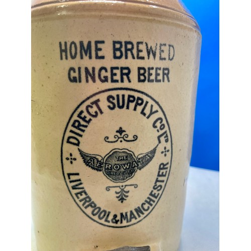 278 - VINTAGE AEROWATA STONEWARE FLAGON WITH METAL HANDLE, TAP & STOPPER -MARKED 'HOME BREWED GINGER BEER'... 