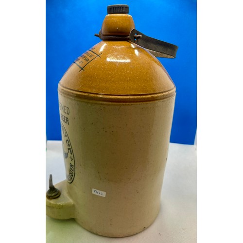 278 - VINTAGE AEROWATA STONEWARE FLAGON WITH METAL HANDLE, TAP & STOPPER -MARKED 'HOME BREWED GINGER BEER'... 