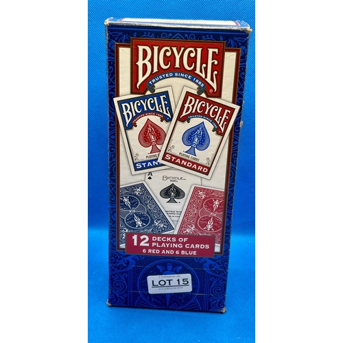 15 - BOXED SET OF 12 BICYCLE DECKS OF PLAYING CARDS - 6 BLUE/6 RED