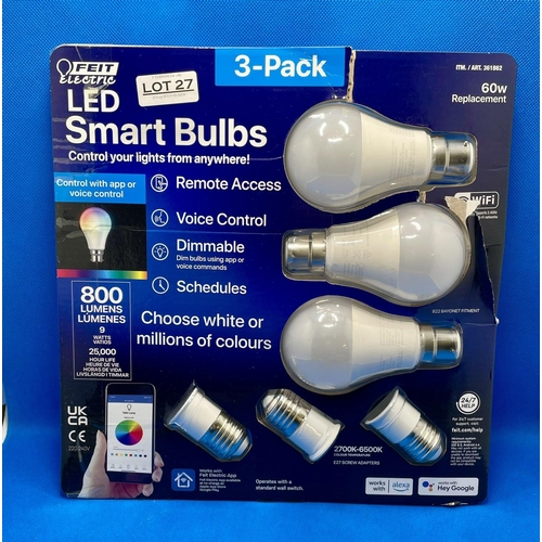 27 - SET OF FEIT LED SMART BULBS -WORKS WITH ALEXA/HEY GOOGLE -CARDED