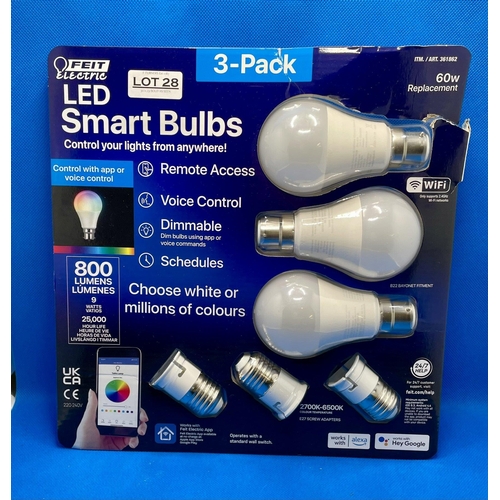 28 - SET OF FEIT LED SMART BULBS -WORKS WITH ALEXA/HEY GOOGLE -CARDED