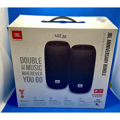 32 - JBL ANNIVERSARY LINK TWIN PORTABLE BLUETOOTH SPEAKERS - BOXED