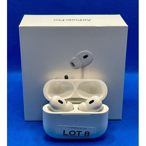 8 - BOXED APPLE AIRPOD PROS 2ND GEN IN WIRELESS CHARGING CASE WITH CHARGING WIRE AND EXTRA BUDS