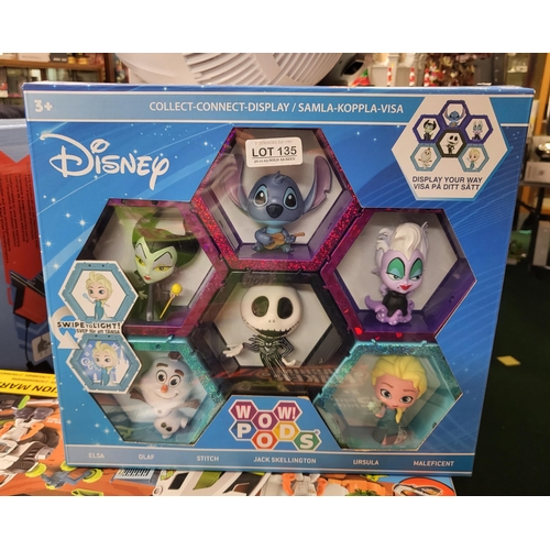 135 - DISNEY SET OF 6 COLECT AND CONNECT LIGHT UP ACTION FIGURE S -BOXED -ELSA, OLAF, JACK SKELLINGTON ETC