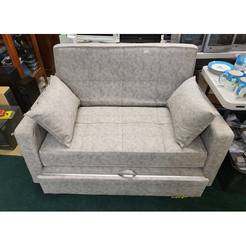 239 - A SILVER GREY TWO SEAT SOFA BED - A 2 SEAT SOFA WITH HIDDEN PULL & RISE EXTENSION PULLING OUT TO FOR... 