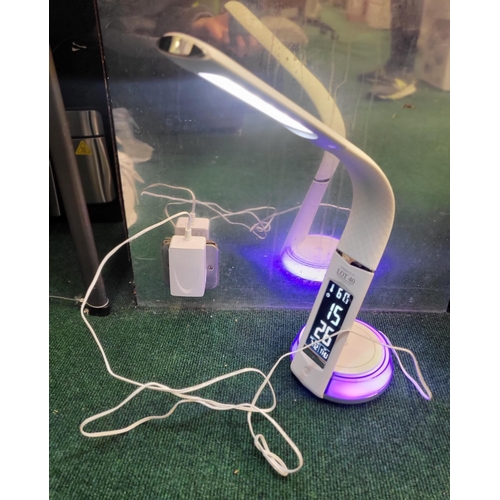 40 - OTTLITE W/LESS CHARGING LED DESK LIGHT - IN WHITE -WITH LED SCREEN AND POWER LEAD - COLOUR CHANGING ... 