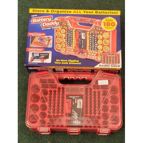 58 - BATTERY DADDY -BATTERY STORAGE/ORGANISER WITH BATTERY TESTER- BOXED