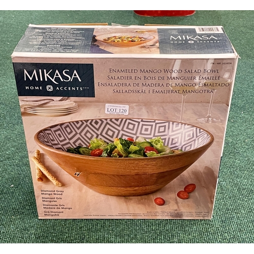 120 - MIKASA BOXED MANGO WOOD SALAD BOWL WITH DIAMOND GREY DESIGN