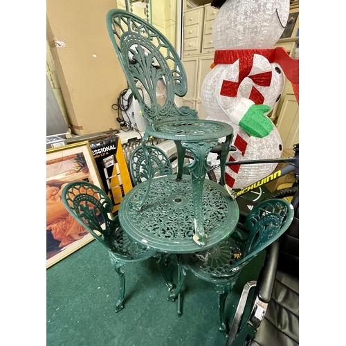 222 - GREEN PAINTED ALUMINIUM GARDEN BISTRO SET - TABLE AND FOUR CHAIRS