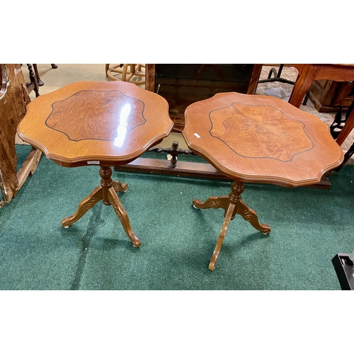 231 - A PAIR OF ITALIANATE INLAID SIDE TABLES - TRIPOD BASE WITH SHAPED TOPS