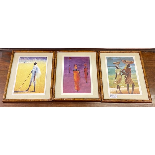 238 - 3 X AFRICAN STYLE PRINTS IN FAUX BAMBOO FRAMES