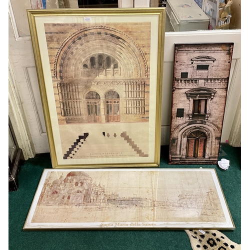 240 - 3 X LARGE FRAMED ARCHITECTURAL PRINTS INC. ALFRED WATERHOUSE DESIGN FOR THE NATURAL HISTORY MUSEUM, ... 