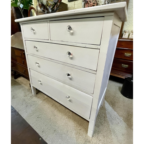 296 - WHITE PAINTED VICTORIAN MAHOGANY CHEST OF 5 DRAWERS - WITH LATER CRYSTAL STYLE HANDLES