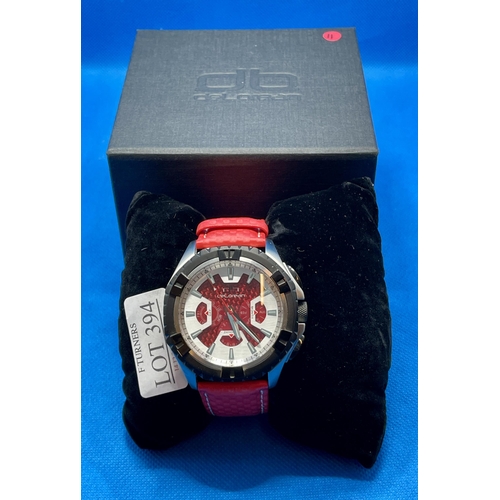 394 - GENTS DELOREAN AUTOMATIC WRIST WATCH, RED FACE, RED STRAP - DELOREAN SERIAL DL05-1154