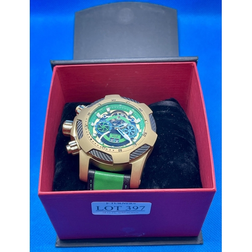 397 - DELOREAN GENTS LTD EDITION AUTOMATIC WRISTWATCH BLACK AND GREEN DELOREAN SERIAL DL05-1164C