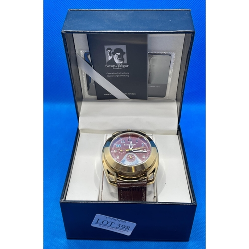 398 - GENTS SWAN AND EDGAR LTD EDITION CRUSADER WRIST WATCH WITH BROWN LEATHER STRAP - SWAN EDGAR SERIAL S... 