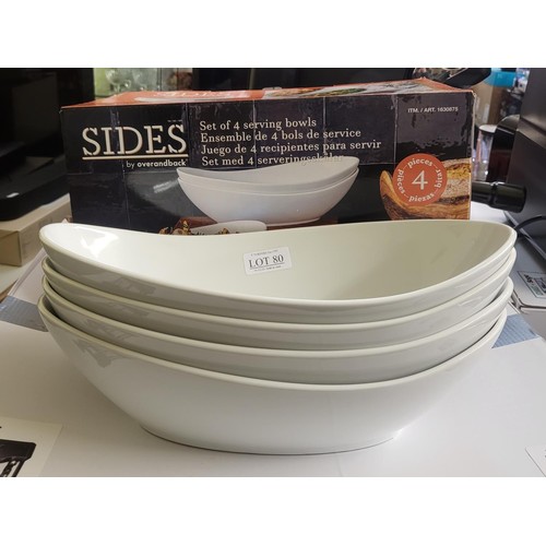 80 - BOXED SET OF 4 OVER N BACK SERVING BOWLS IN WHITE