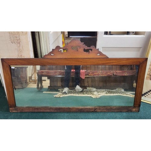 251 - A LARGE MAHOGANY FRAMED VICTORIAN MIRROR WITH PEDIMENT (POSSIBLY FROM A SIDEBOARD) - 179CM WIDE X 10... 