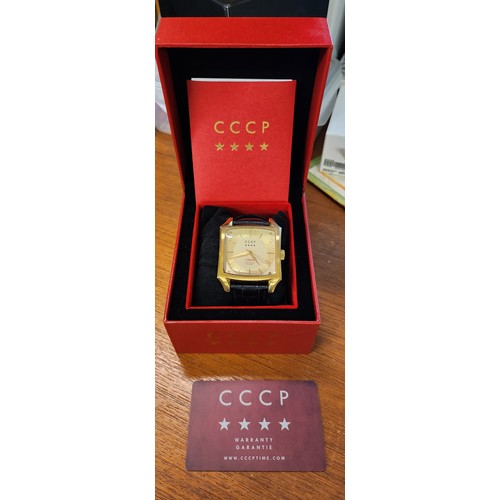 402 - BOXED CCCP Spasskaya Men's Mechanical Automatic 3 Hands Watch Champagne DAIL AND LEATHER STRAP CP-70... 