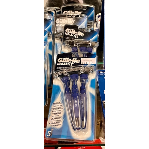 36 - SET OF 4 5 PACK GILLETTE MACH 3 DISPOSABLE RAZORS - SEALED (20 RAZORS)