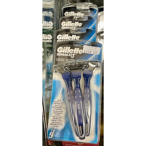 37 - SET OF 4 5 PACK GILLETTE MACH 3 DISPOSABLE RAZORS - SEALED (20 RAZORS)