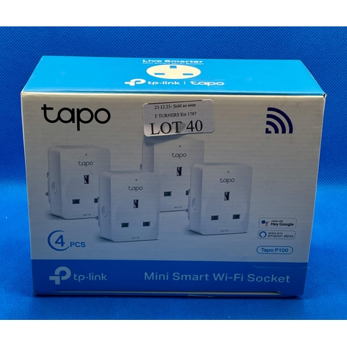 40 - BOXED SET OF 4 TAPO TP LINK MINI SMART WIFI SOCKETS - WORKS WITH HEY GOOGLE/ALEXA - TAPO P100