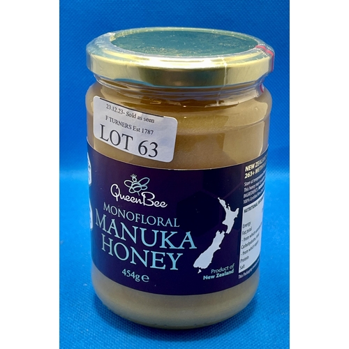 63 - 454G JAR OF QUEEN BEE MONOFLORAL MANUKA HONEY - SEALED