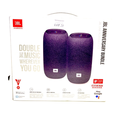 21 - JBL ANNIVERSARY SET OF 2 LINK PORTABLE BLUETOOTH SPEAKERS - BOXED