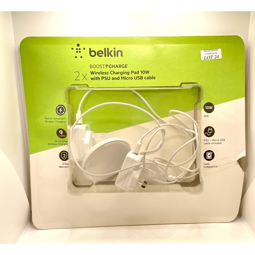 24 - SET OF 2 BELKIN BOOST CHARGE WIRELESS CHARGING PADS IN BLISTER PACK