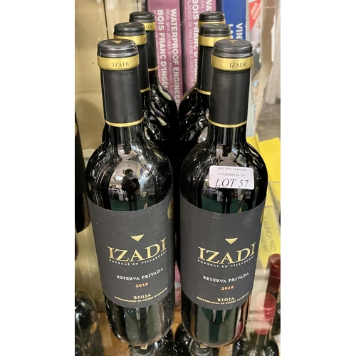 57 - 6 X BOTTLES OF IZADI RESERVA 2018 RIOJA - 75CL