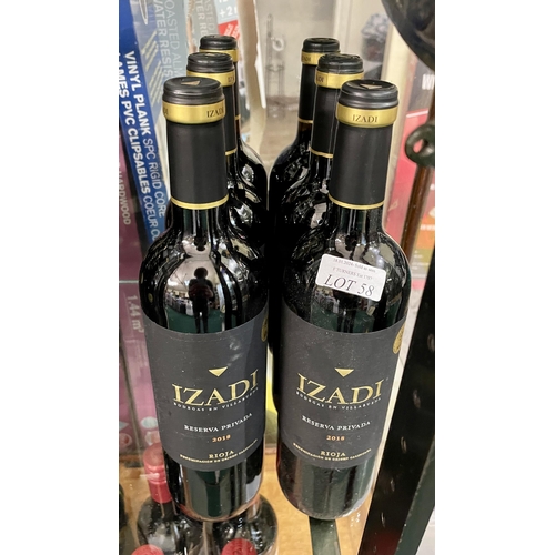 58 - 6 X BOTTLES OF IZADI RESERVA 2018 RIOJA - 75CL