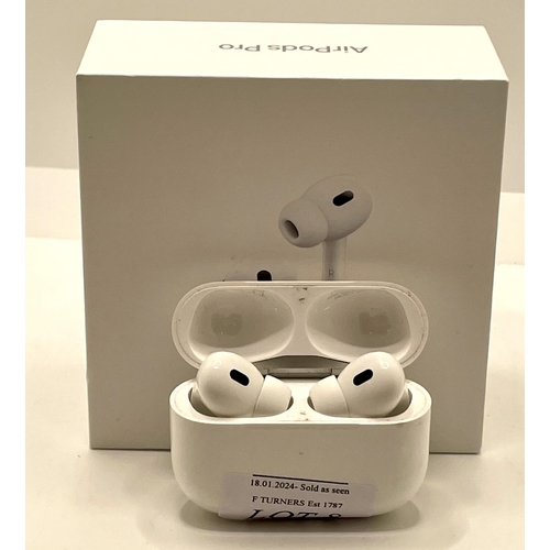 8 - BOXED PAIR OF APPLE AIR POD PRO 2ND GEN. WITH CHARGING WIRE AND EXTRA BUDS SHOWING SIGNS OF USAGE