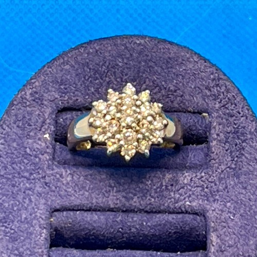 360 - 9CT YELLOW GOLD FLORET CLUSTER DIAMOND RING-ENCOMPASSING 19 DIAMONDS OF APPX 0.2CTS 3.27G SIZE L