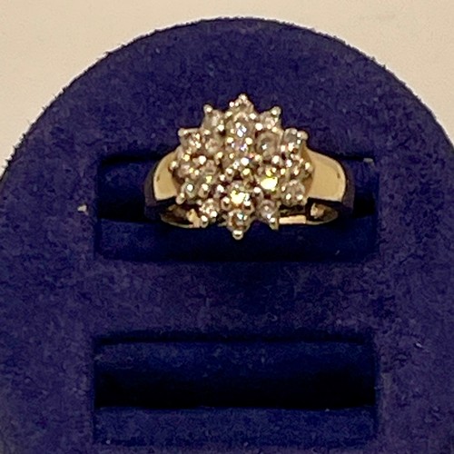 360 - 9CT YELLOW GOLD FLORET CLUSTER DIAMOND RING-ENCOMPASSING 19 DIAMONDS OF APPX 0.2CTS 3.27G SIZE L