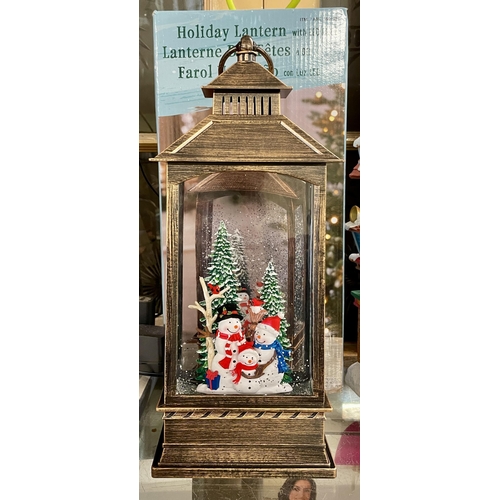 1 - BOXED HOLIDAY LANTERN WITH LED LIGHTS SNOW FAMILY SCENE