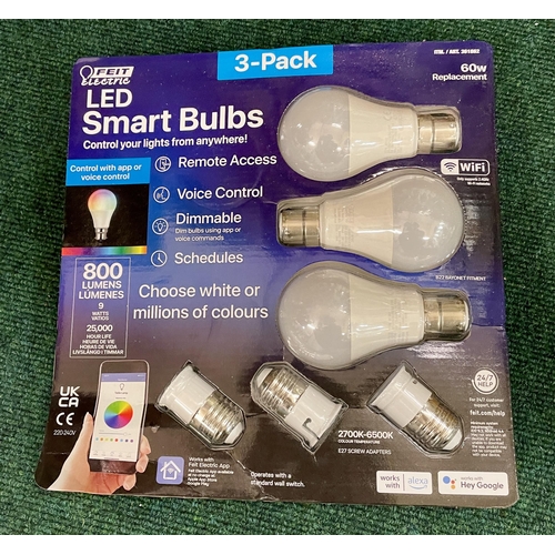 22 - BOXED SET OF 3 FEIT ELECTRIC LED SMART BULBS (DAMAGED PACKAGING)