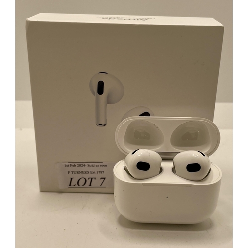 7 - BOXED PAIR OF APPLE AIR PODS 3RD GEN WITH CHARGING WIRE IN WIRELESS CHARGING CASE