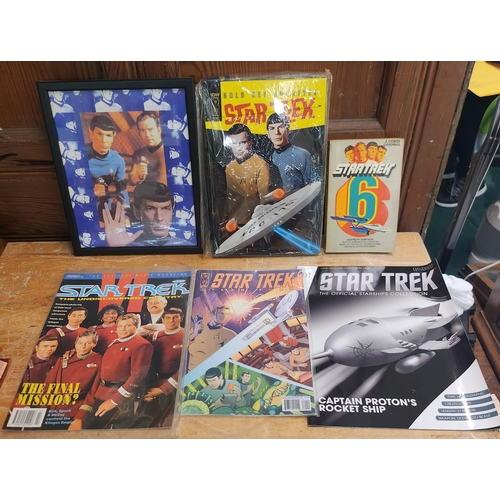 363 - FRAMED PRINT, STAR TREK GOLD KEY ARCHIVE ANNUAL, 2 X MAGAZINES AND STAR TREK YEAR 4 COMIC, CORGI PAP... 