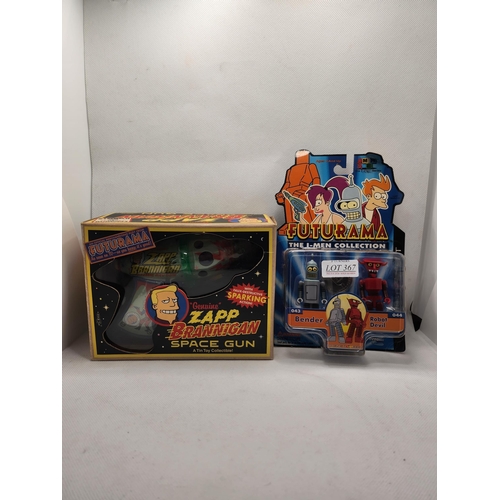 367 - FUTURAMA OFFICIAL MERCHANDISE ZAPP BRANNIGAN SPACE GUN TOGETHER WITH AN I-MEN COLLECTION BENDER AND ... 