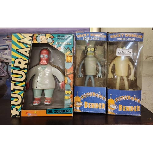 368 - A BENDABLE POSABLE FUTURAMA DR ZOIDBERG FIGURE AND 2 X FUNKO WACKY WOBBLER BOBBLE HEAD BENDER FIGURE... 