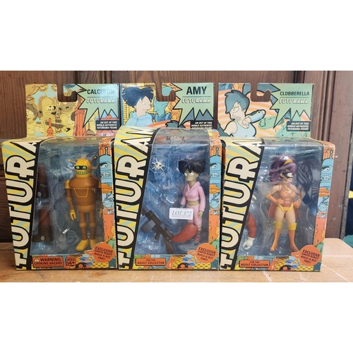 372 - 3 X FUTURAMA TOYNAMI BOXED ACTION FIGURES WITH EXCLUSIVE SANTA ROBOT BUILD A BOT PART - CALCULON, AM... 