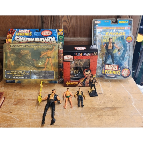 374 - VARIOUS NAMOR FIGURINES INC. MARVEL LEGENDS SHOWDOWN NAMOR AND HAMMERHEAD SHARK RIDER PACK, NAMOR SU... 