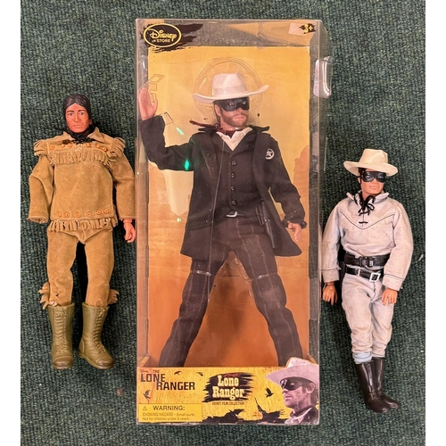 428 - DISNEY LONE RANGER FIGURINE WITH BOX AND 2 X VINTAGE LONE RANGER FIGURINES - TONTO MISSING ARM